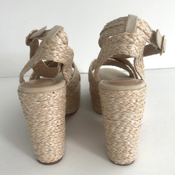 JUSTFAB Mia Natural Raffia Wedge Sandal Tan Chunky Heel Platform Shoes Size 8.5 - Picture 9 of 15
